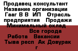 Продавец-консультант › Название организации ­ Гааг В.В, ИП › Отрасль предприятия ­ Продажи › Минимальный оклад ­ 15 000 - Все города Работа » Вакансии   . Тыва респ.,Ак-Довурак г.